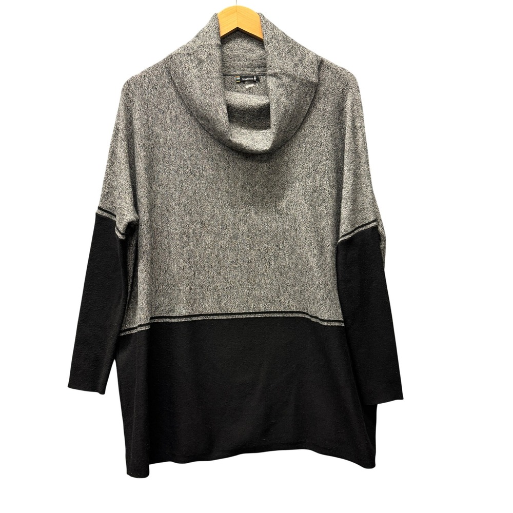 Smartwool Sweater Womens Medium Cowl Neck Gray Black Colorblock Pullover Knit